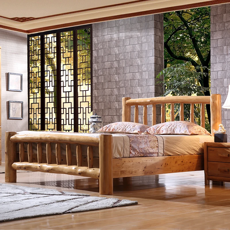 

Log 1.5 Double Bed Pure Cypress 1.8 M Chinese Hard-Based Bed Full Solid Wood Bed Bed & Breakfast Home Furniture