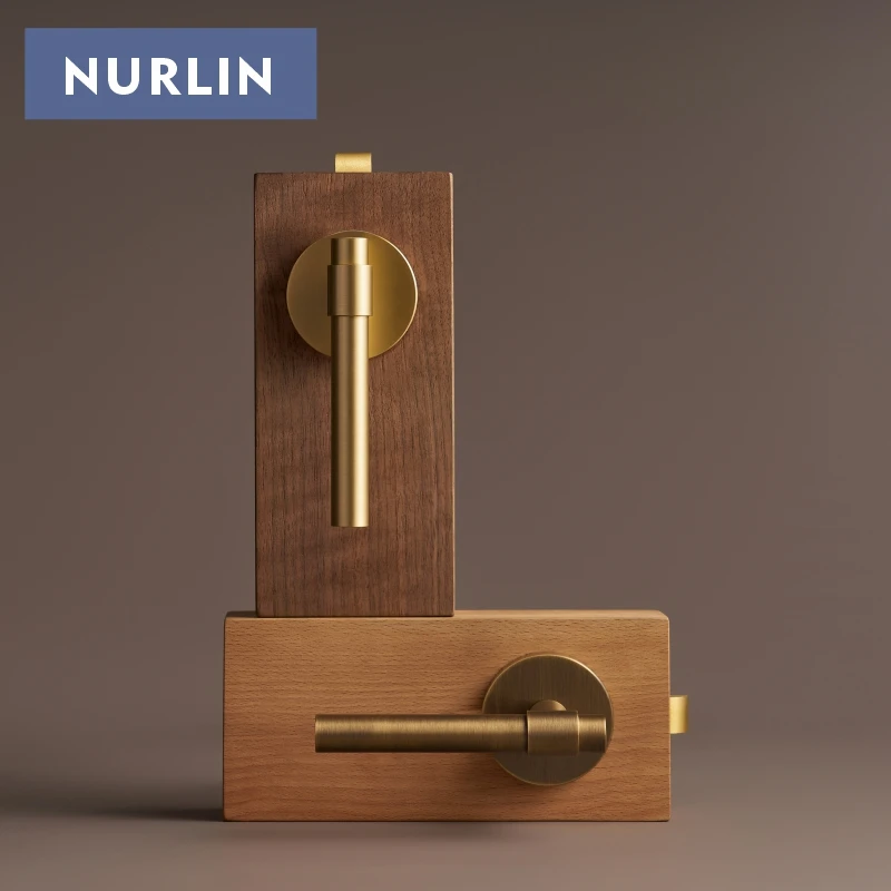 Nurlin US American Standard Solid Brass Stylish Plain Style Antique Bronze Matte Gold Room Bathroom Door Handle Passage Privacy