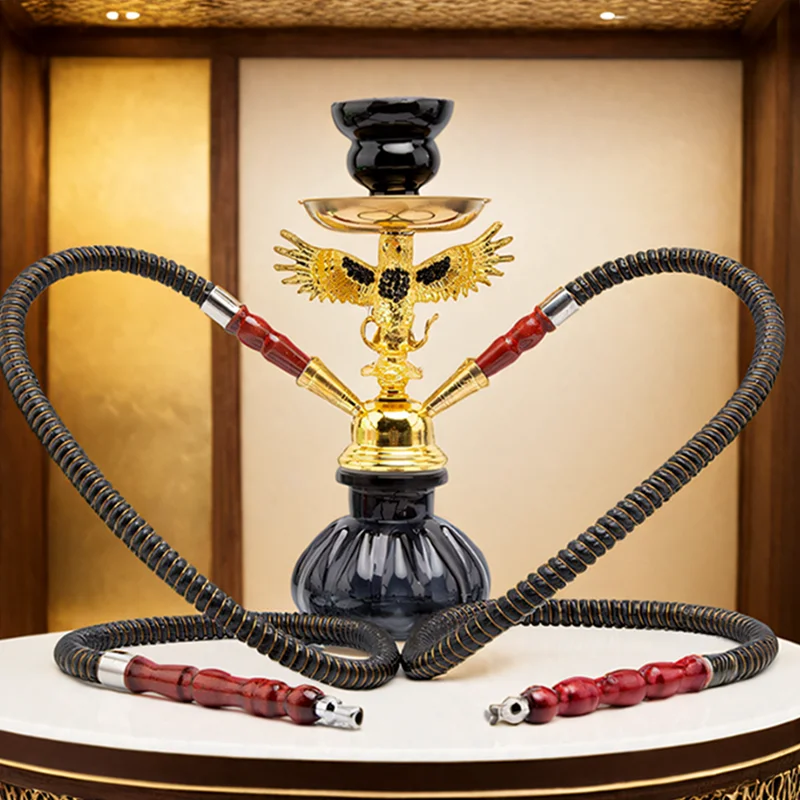 

Eagle Golden, маленький 11,4 дюйма\29 см, двойной шланг 2, полный набор кальян для бара, роскошный набор трубок для курения, набор кальян, черная стеклянная ваза, керамическая чаша