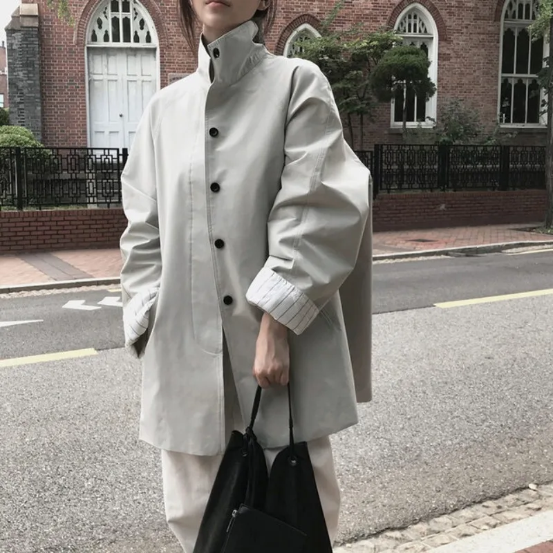 

Women's Chic Loose Casual Stand Collar Autumn Winter New Sle Versatile College Sle Coat Outerwear Long Sve Button Closure