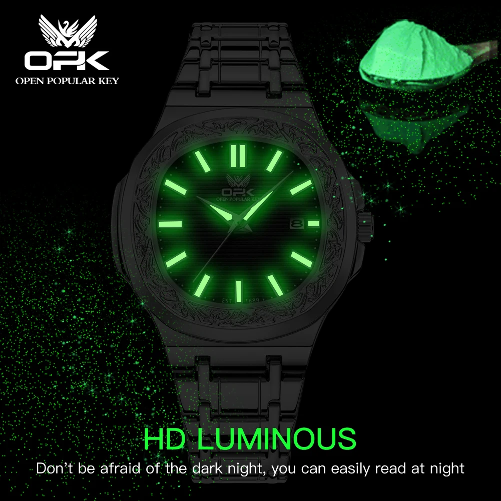 OPK 8145 Мужские часы Оригинальные кварцевые часы Водонепроницаемые светящиеся часы Роскошные мужские часы с одним календарем Модный дизайн для мужчин Дата
