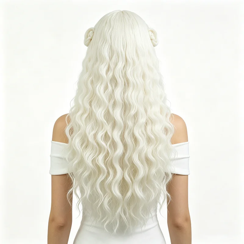 Vintage Princess Milky White Wigs Sweet Lolita Long Wavy Curly Wig with Bangs Heat Resistant Synthetic Hair For Women Party
