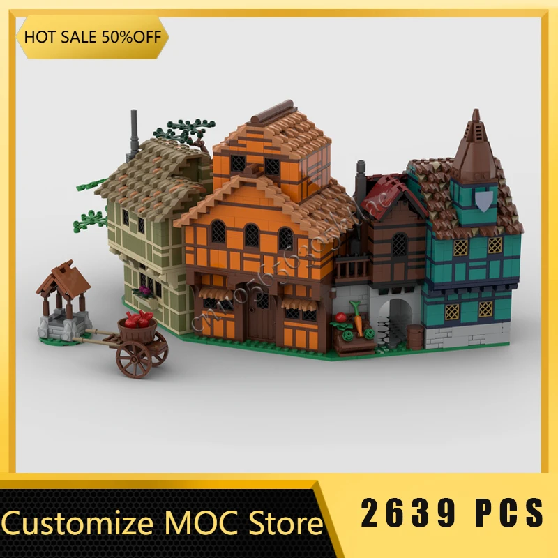 

New 2639 PCS Hot Selling Moc Medieval Village Rowhouses Building Block Customize Diy Education Assembly Kids Toys Surprise Gift
