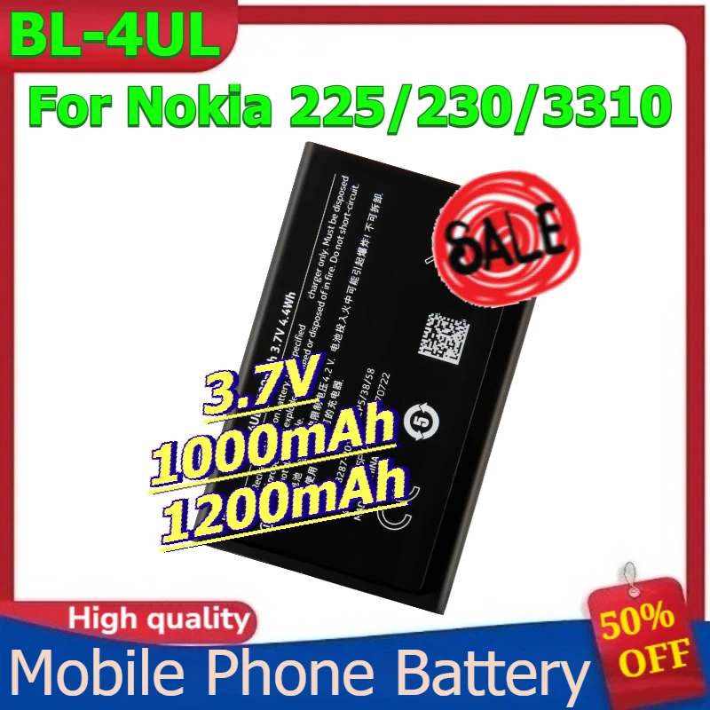 

Аккумулятор BL-4UL для Nokia 225/230/3310, литий-полимерный аккумулятор для мобильного телефона, 3,7 В, 1000 мАч, 1200 мАч