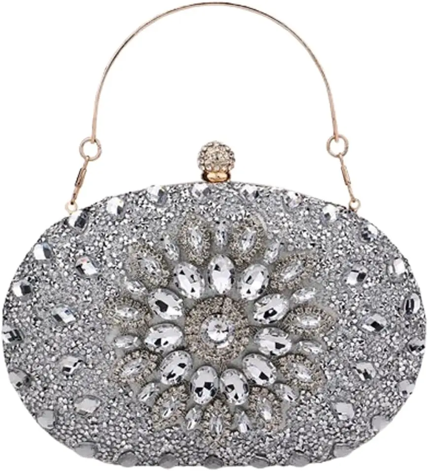 

Round Crystal Clutch - Baroque Pearl Clasp Evening Purse, Luxury Diamond-Cut Rhinestone Bridal Handbag