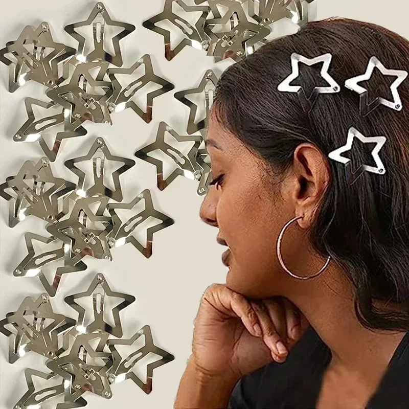 

10/25/50/100/200pcs Sliver Y2K Star BB Hair Clips for Girl Metal Snap Hairpins Barrettes Women Filigree Styling Hair Accessorie
