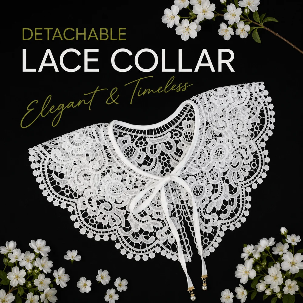 Embroidered Lace Fake Collar Shawl Ribbon Bow Ruffled Trim False Collar Wrap Hollow Pearl Pendant Lace Detachable Collar Summer