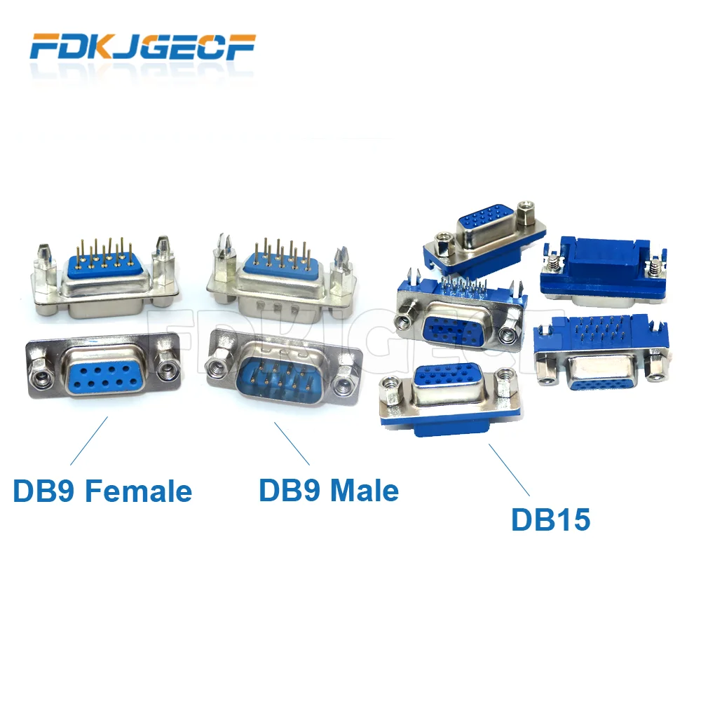 5PCS Port connectors DB9 DB15 DR15 RS232 Harpoon Male/Female right angle VGA socket Adapter D-Sub 3 rows Blue Socket