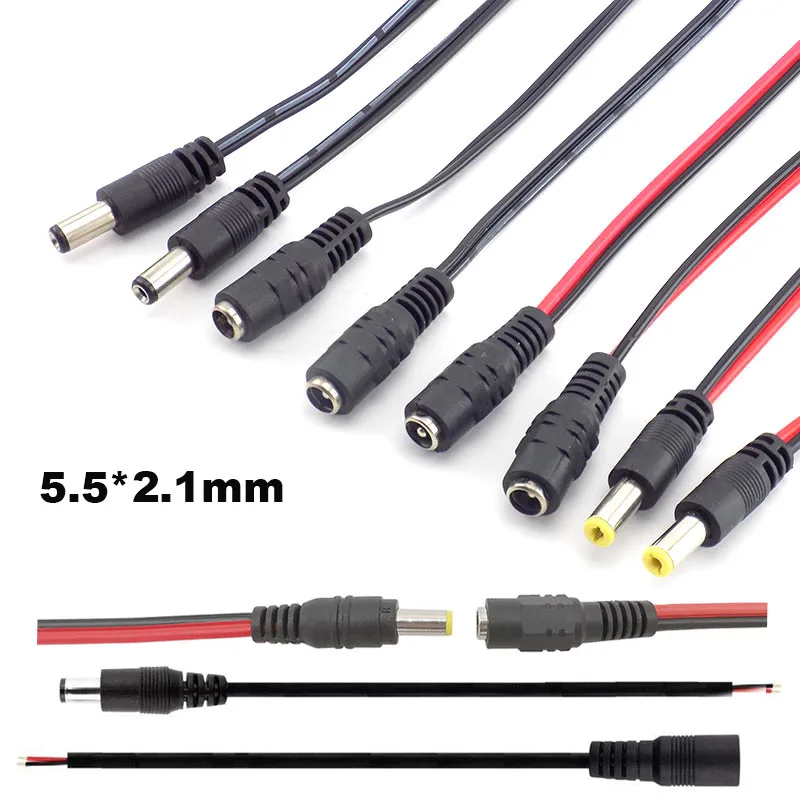 تيار مستمر السلطة جاك الأسلاك مع موصل ذكر أنثى ، مقبس التوصيل ، محول كابل ، 12 فولت ، لتقوم بها بنفسك LED الشريط ، ضوء الشريط ، كاميرا CCTV ، 5.5x2.1mm