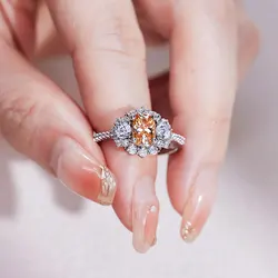 Holycome Jewelry 1ct Champagne 925 Sterling Silver Ring Inlay Moissanite Stone Woman Gift Ring Silver Ring Women Jewelry