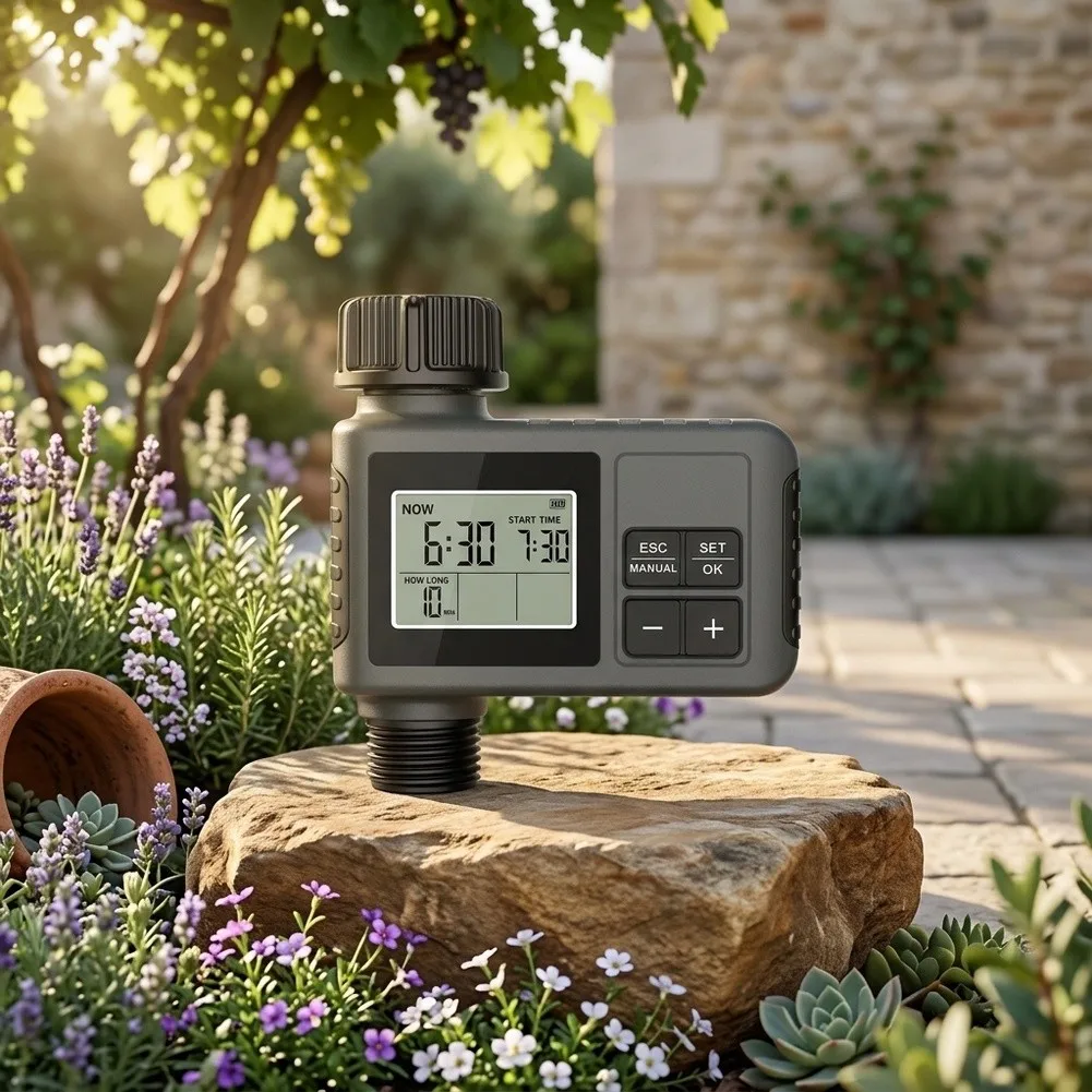 Watering Timer with Rain Delay Function and Manual Control Programmable for Efficient Lawn and Garden Irrigation Management