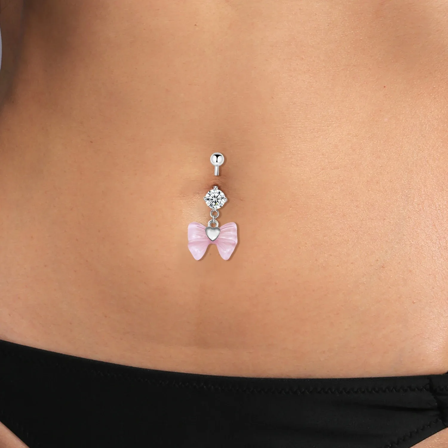 خاتم زر بطن جديد من الفولاذ المقاوم للصدأ من الفولاذ المقاوم للصدأ الجراحي على شكل قلب 14G زركونيا وردي ثقب زر البطن أومبليجوY2K ثقب زر البطن للنساء مجوهرات نومبريل