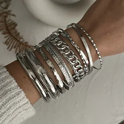 KMVEXO 10pcs/set Punk Multilayer Bracelets for Female Elegant Delicate Twist Sparkling Adjustable Bangles Jewelry Couples Gifts