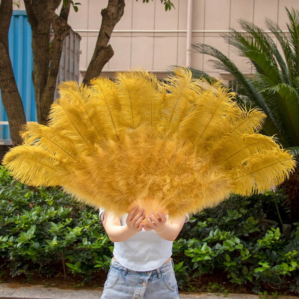 13 Bars Colored Ostrich Feather Fans Fluffy Plumes Folding Fan for Carnival Party Stage Opera Holding Props Decor Accessory