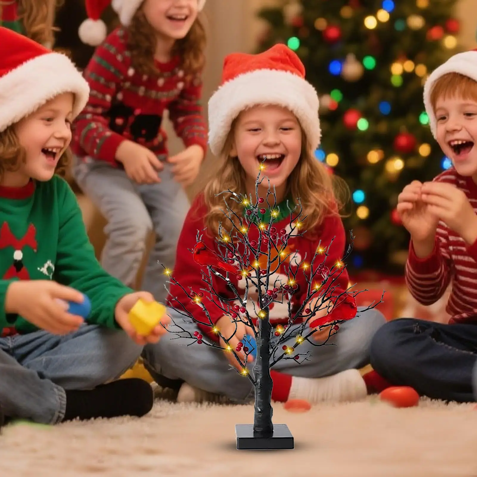 Led Tree Lamp Fairy Light Spirit Tree Lamp With Red Berry And Bird Decor Festival Christmas Decoration For Wedding Tabletop