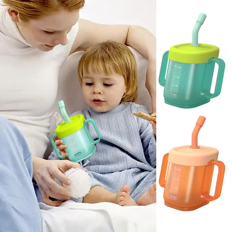 Baby Drinking Training Cup Scale Heat-Resistant Water Cups Beveled Mouth Water Cups With Lid Baby Feeding Cup With Straw