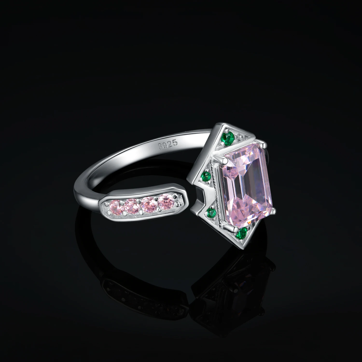 JewelryPalace New Arrival Geometric 2.8ct Pink Gemstone 925 Sterling Silver Adjustable Cocktail Ring for Woman Fashion Jewelry