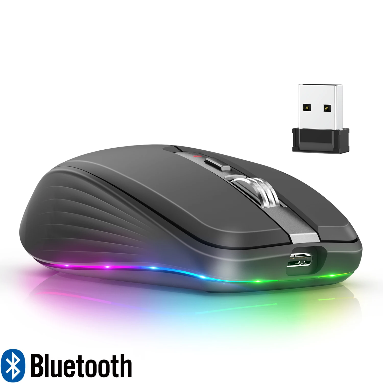 Двухрежимная перезаряжаемая Беспроводная Bluetooth 2,4G мышь RGB Бесшумная мышь для Windows Mac IOS Android ноутбука планшета ПК