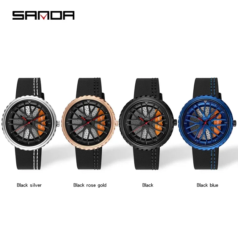 SANDA P1042 Men's Watches Rim Hub Wheel Wristwatches Male Clock Sport Car Custom Design Creative WristWatch Relogio Masculino