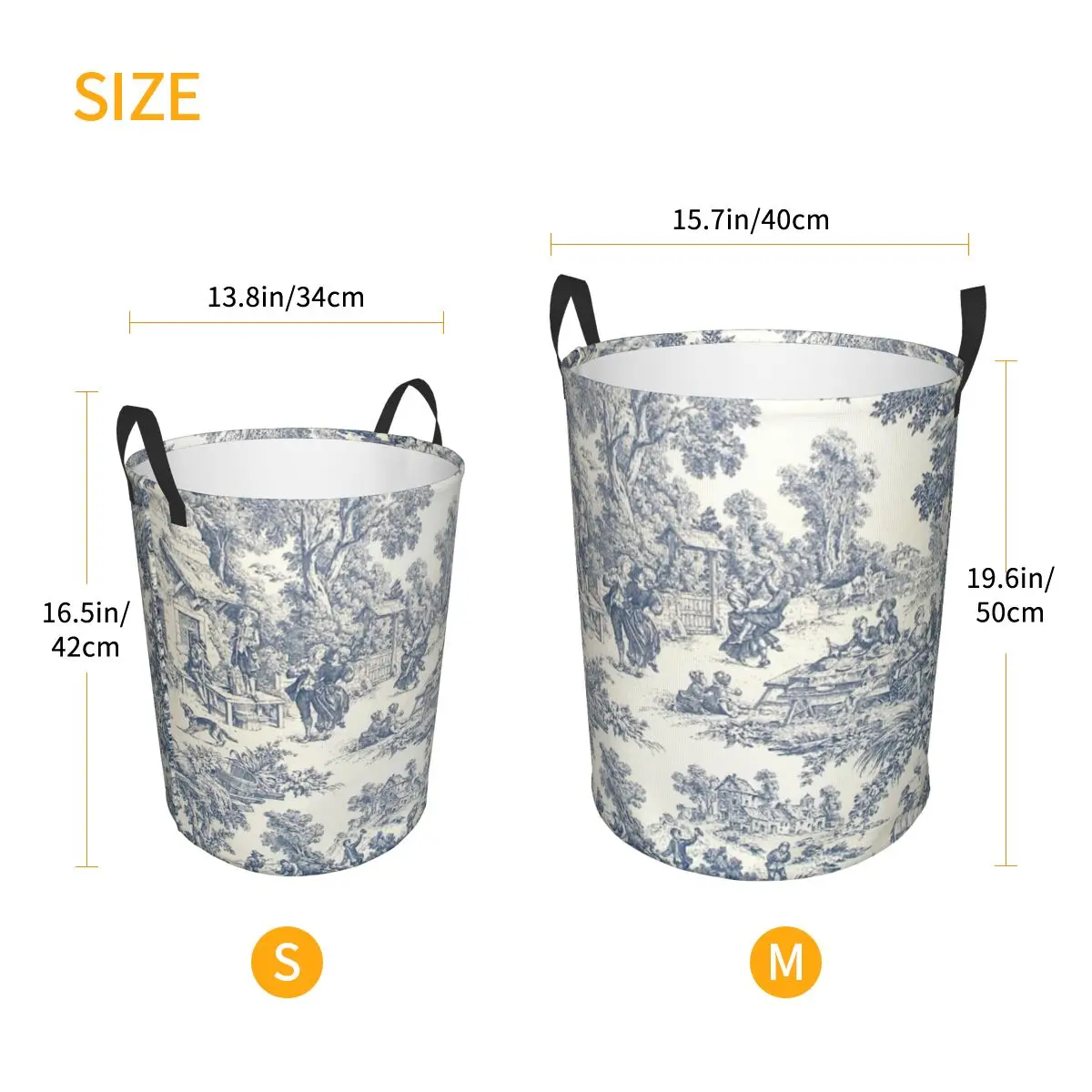 Custom Toile De Jouy Number 2 Laundry Basket Foldable Large Clothing Storage Bin French Navy Blue Motif Baby Hamper