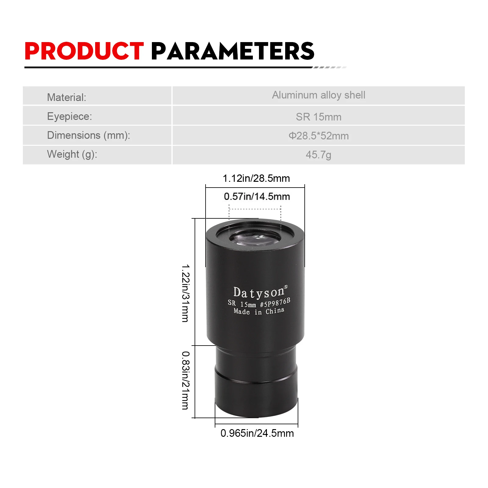 Datyson 5P9876B 0.965 inch 15mm SR Eyepiece HD Lens Fully Multi-Coated for Astronomical telescope