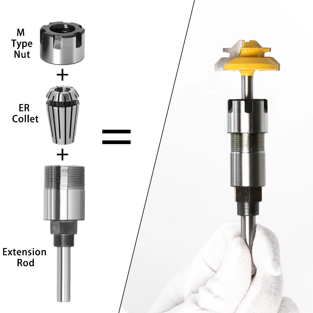 Binoax Router Bit Extension Rod Collet Engraving Machine Extension Milling Cutter for Wood 1/4(1/2) 8MM Shank