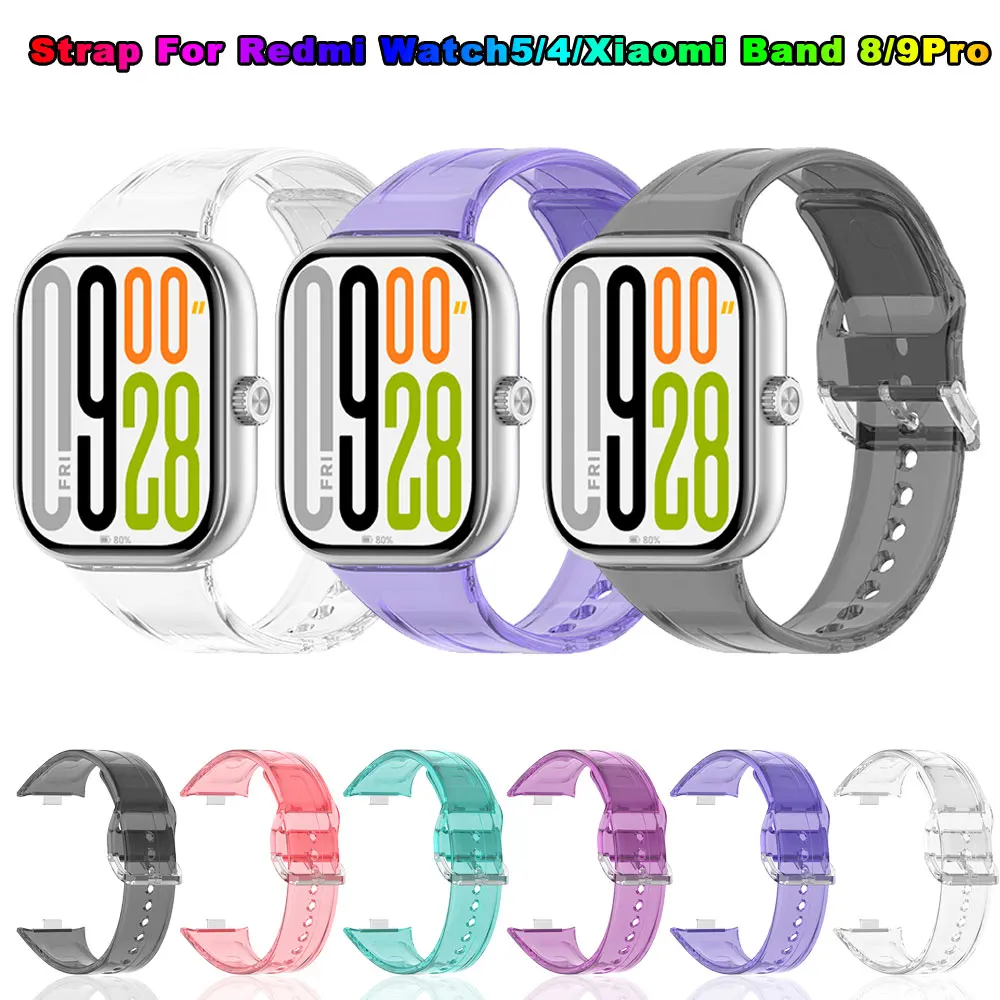 Silicone Watchband For Xiaomi Mi Band 9 Pro 8Pro Transparent Sunshine Turn Color Strap For Redmi Watch 5 4 Bracelet Wristband