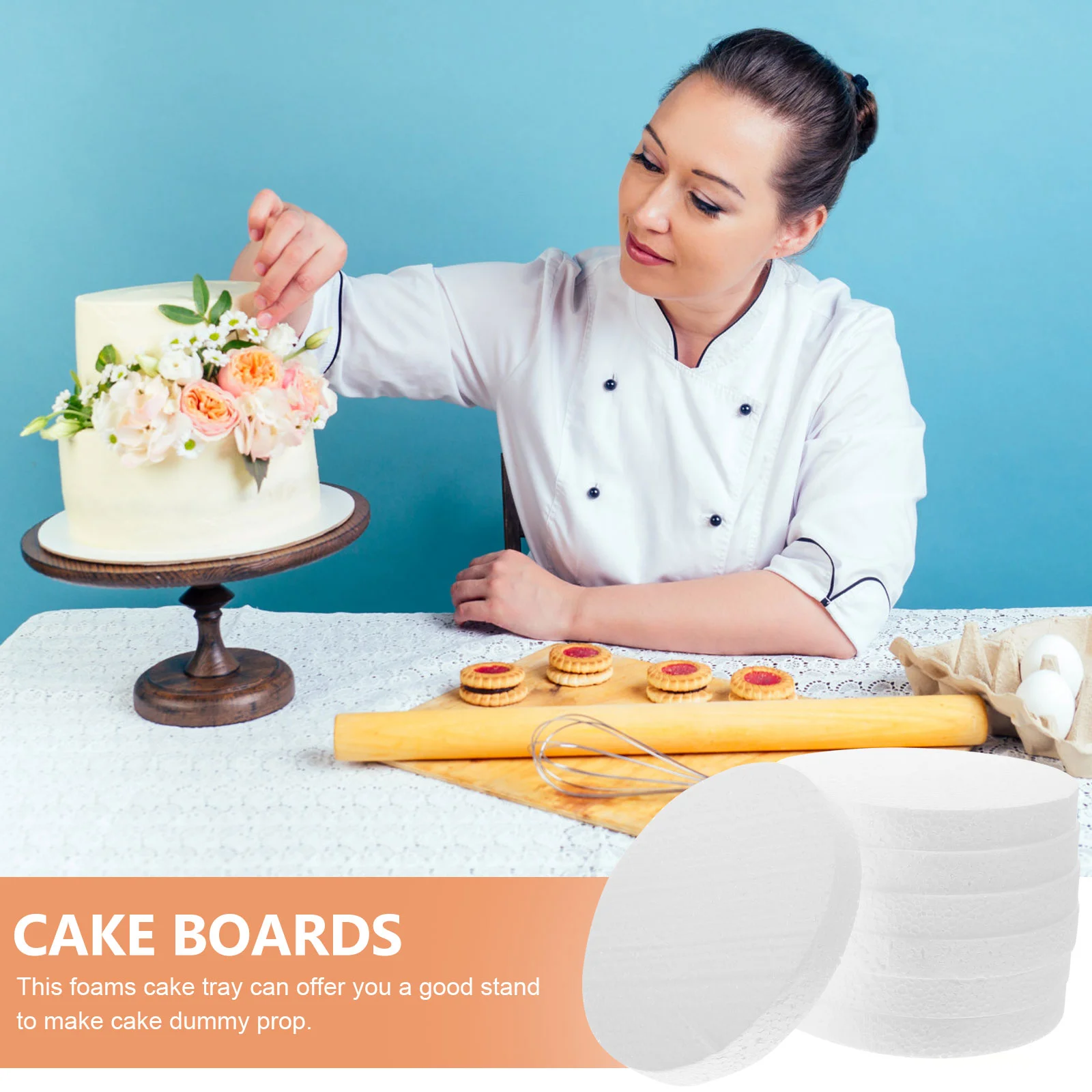 16 pçs disco de espuma branca bolo suporte bandeja artesanato círculos fondant prática placa única espumas
