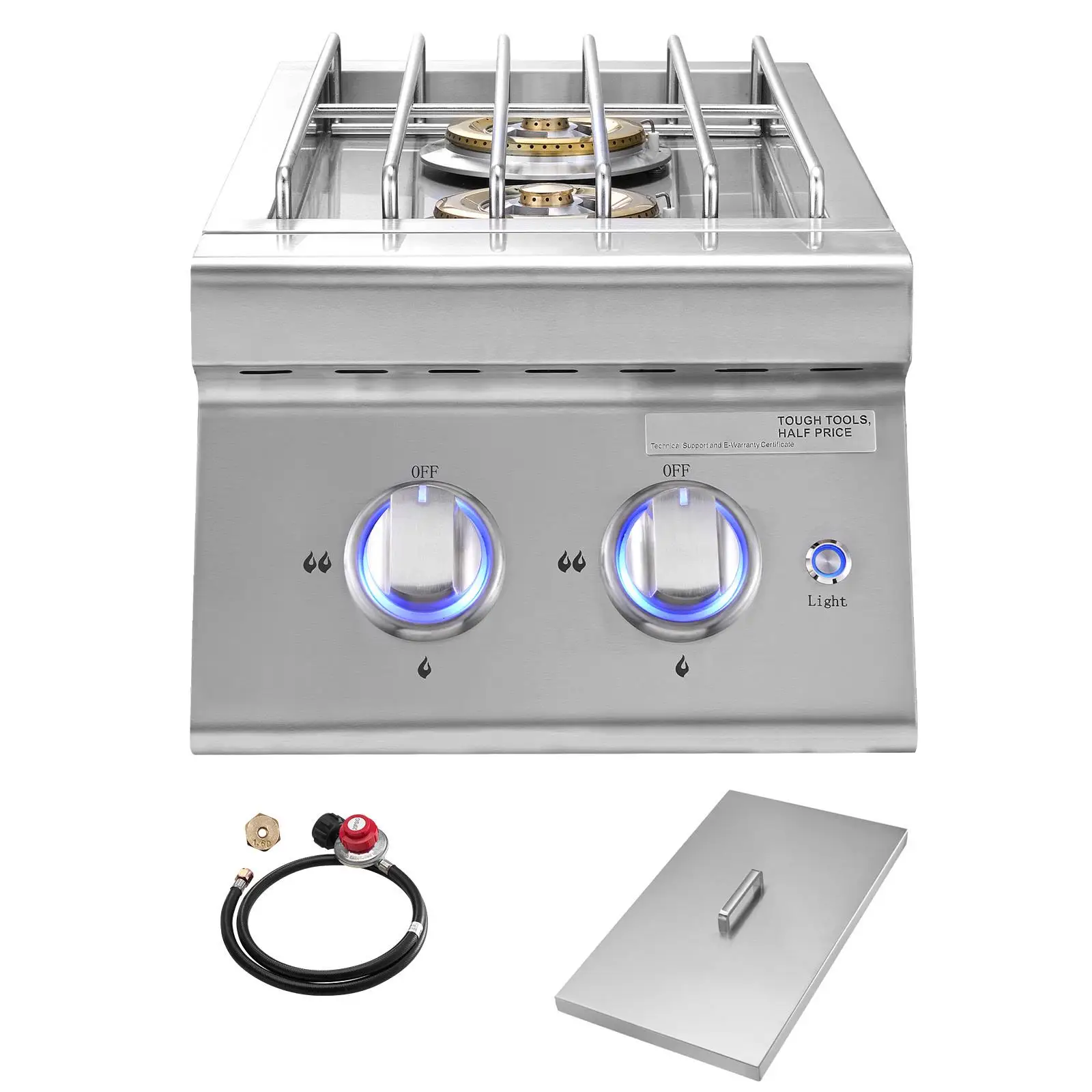 Double Grilling Side 2 x 17000 BTU Liquid Propane Convertible to Natural Gas 304 Stainless Steel Built In Dual with Light for outdoor Kitchen for bbq Grill Island