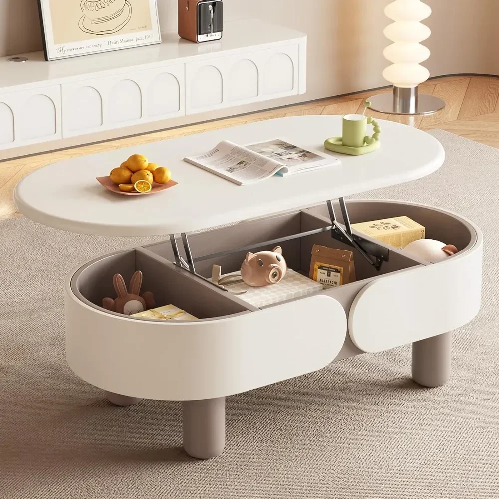 Mesa de centro, encimera ajustable, con espacio de almacenamiento, adecuada para sala de estar, dormitorio, borde de balcón circular, mesa de centro