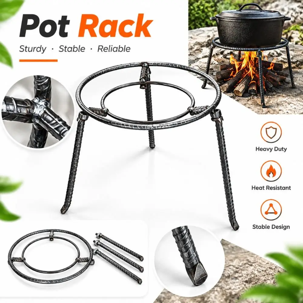 New Cast Iron Pot Rack Stable Detachable Fire Pit Rack Triangular Heavy Duty Triangular Pot Stand Outdoor Cooking