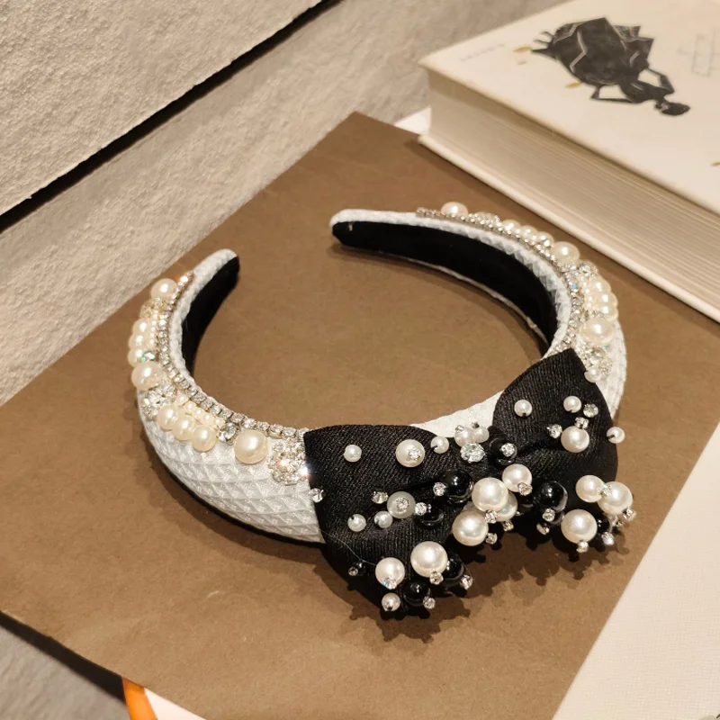 Korean Exquisite Full Diamond Bow Denim Jean Hair Hoop Hairband Pearl Drill Headband Pressed Hair Clips Hair Accessories - view 5