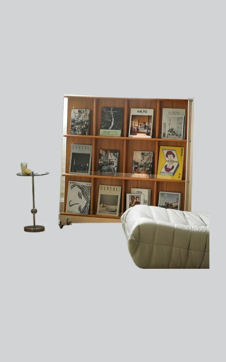 JJJJ07Magazine Rack Cherrywood The Newspaper Stand Nordic And Japanese Style Display Stand Floor Solid Wood Bookshelf