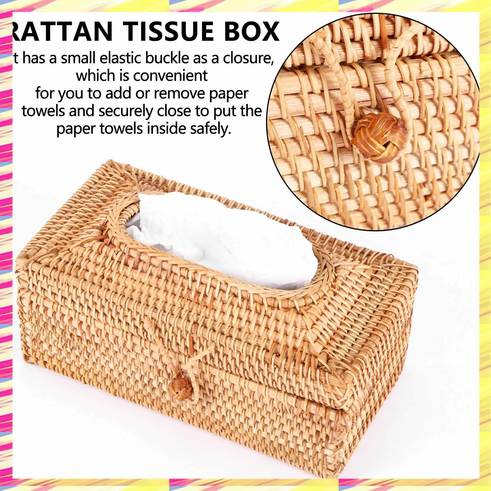 

ABJJ Paper Rack Rattan Tissue Box Elegant Home Decoration Handmade Desktop Tissue Container Napkin Storage Case