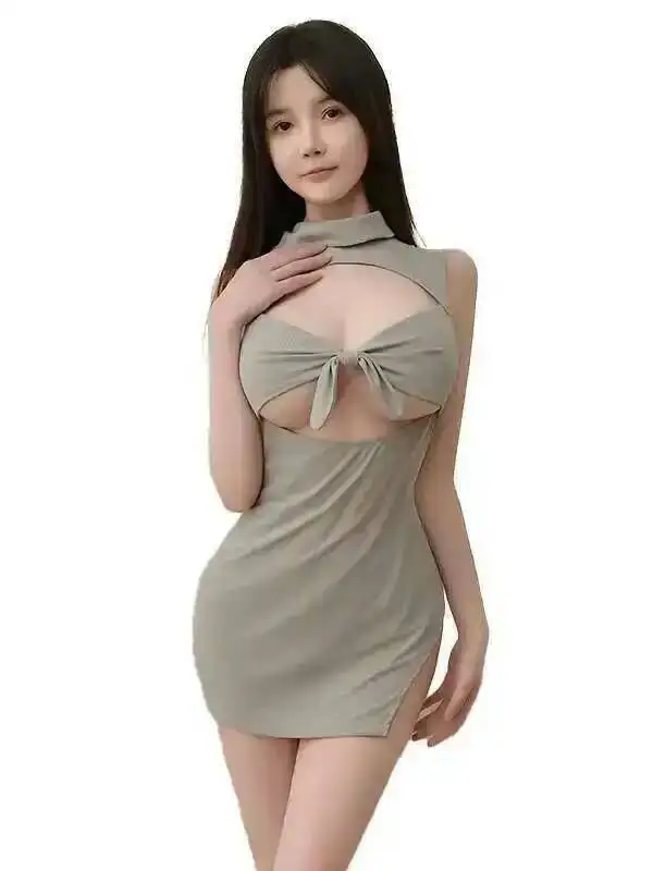 Mini abito in rete di pizzo con fiocco caldo sexy coreano donna top indumenti da notte sexy trasparente seduzione camicia da notte abito elegante 5R1M