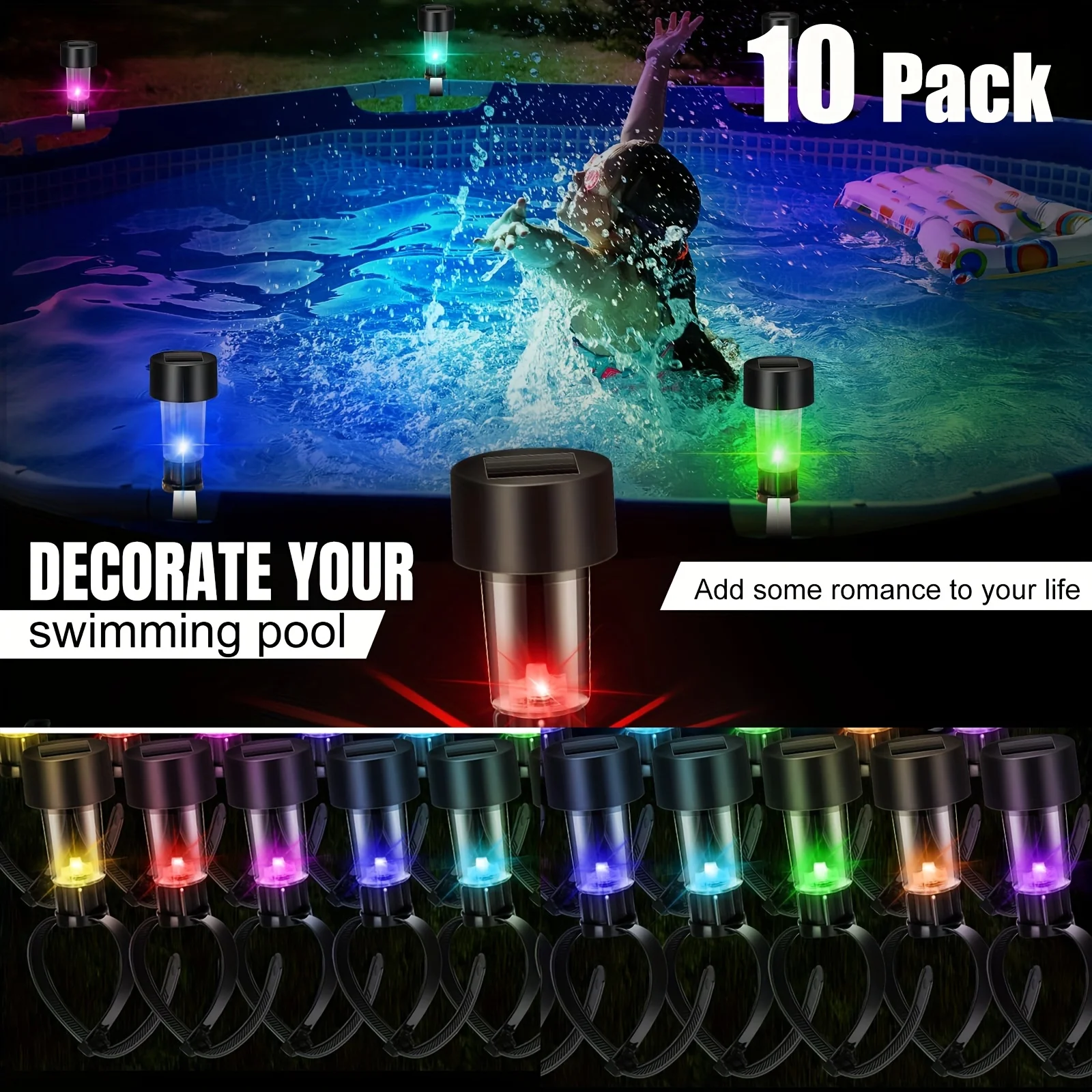 1-12PCs Swimming Pool Solar Lamps, Waterproof Solar Lamps, Outdoor Swimming Pool Fence Decoration, Swimming Pool Accessories