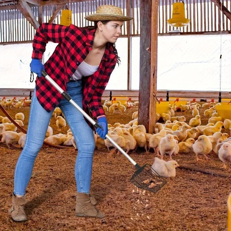 伸縮式鶏小屋レーキ伸縮ハンドル3セクション猫砂スコップロングハンドル分離うんちうんちふるい分けシャベル