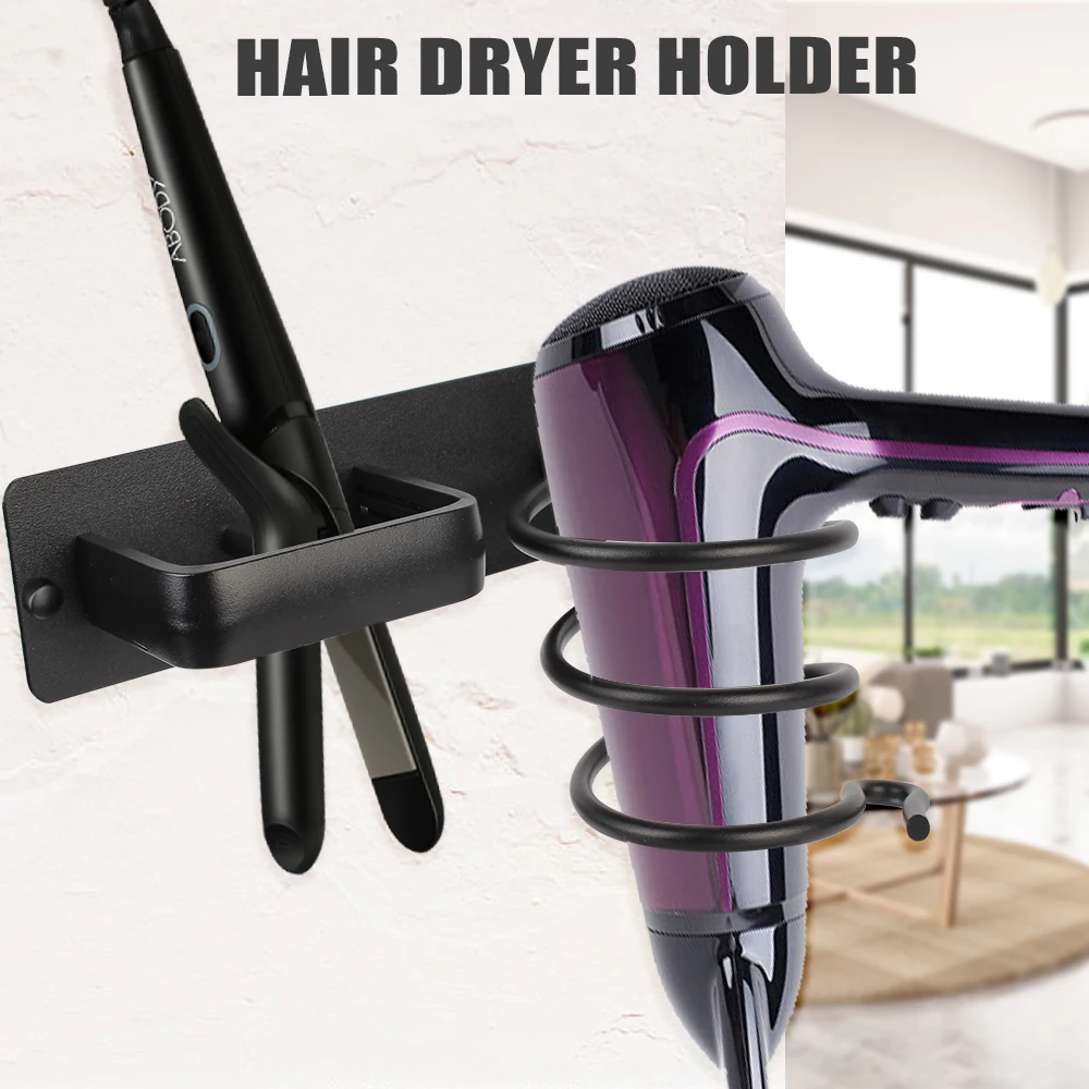 Hair Dryer Holder Rack Organizer Space Aluminum Wall Mounted Bathroom Shelf Storage Accessories