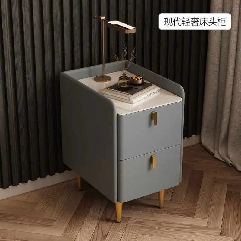 

Ultra-narrow light luxury bedside table Nordic solid wood simple modern home bedroom slate small mini leather new product