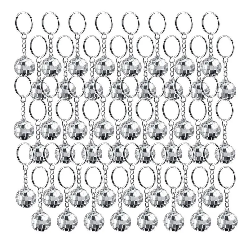 Must Have 48Pcs Set Disco Ball Keychain Mirror Keyring Reflective Ball Key Chain Pendant