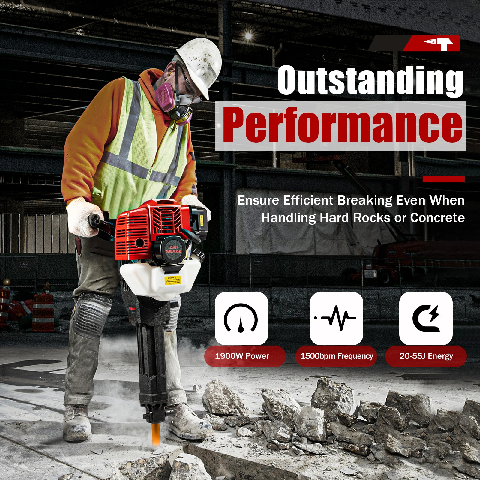 

Молоток для сноса, точечное и плоское долото, емкость 0,34 галлона, топливный бак для сверления стен с прорезями заземления