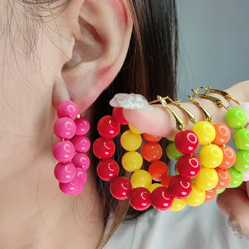 

Summer dopamine bead candy colored acrylic earrings exaggerated and fashionable circular women's earrings