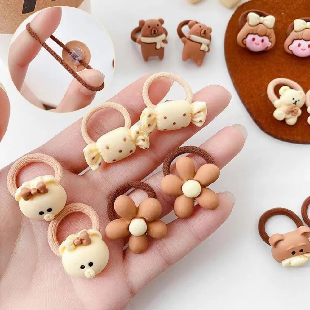 10 pçs/set meninas bonito flores pequeno urso faixas de borracha elástico faixas de cabelo crianças rabo de cavalo titular scrunchie moda acessórios