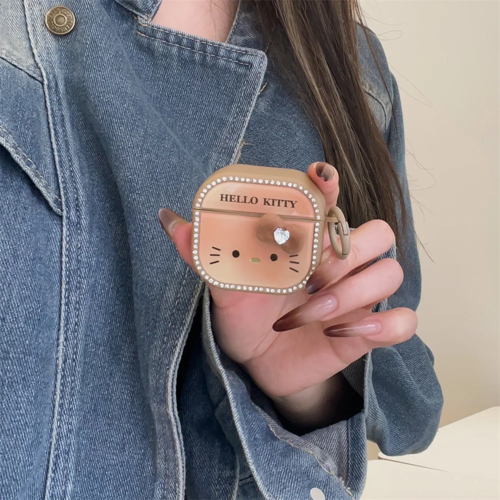 

Flash Diamond brown Hellokitty headphone case cover For Airpods 2 3 4 Apple Pro 2 Pro 3 Cases with cartoon Fundas Earphone Cover
