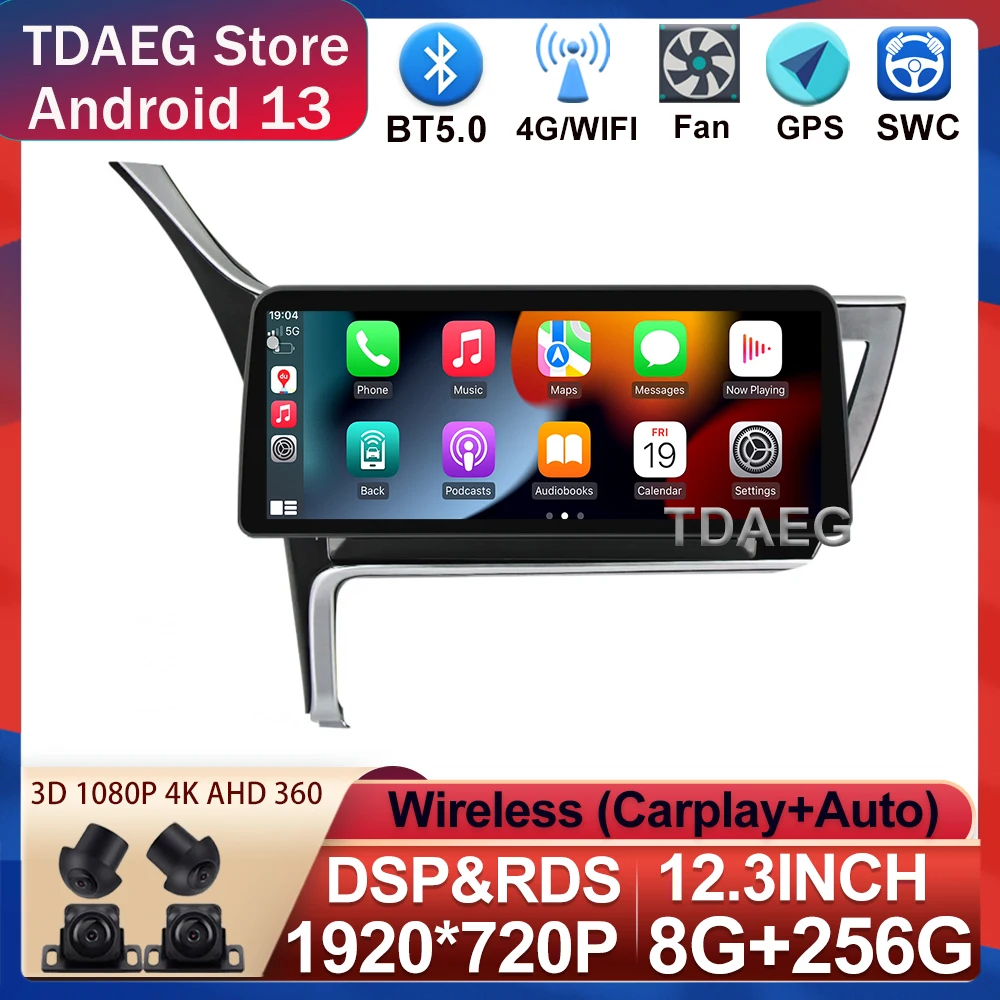 12.3 Inch Multimedia Video Player for Toyota Corolla 11 Auris E180 2017 - 2019 Car Radio GPS Navigation Android 13 All In One