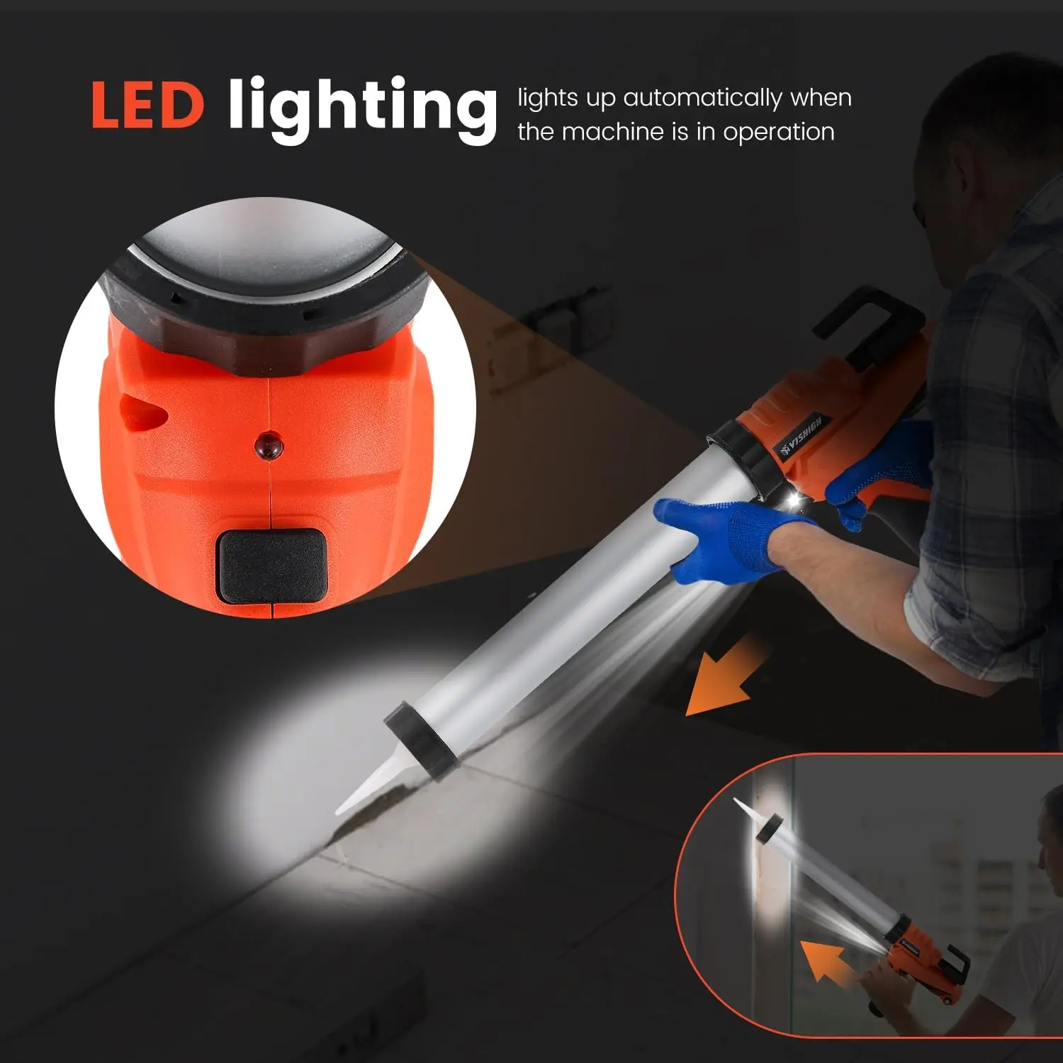 Caulk Gun with 2 Batteries 12V, 10oz/300ml~20oz/600ml, Anti-drip, Stepless Speed Control, 2-in 1 Portable