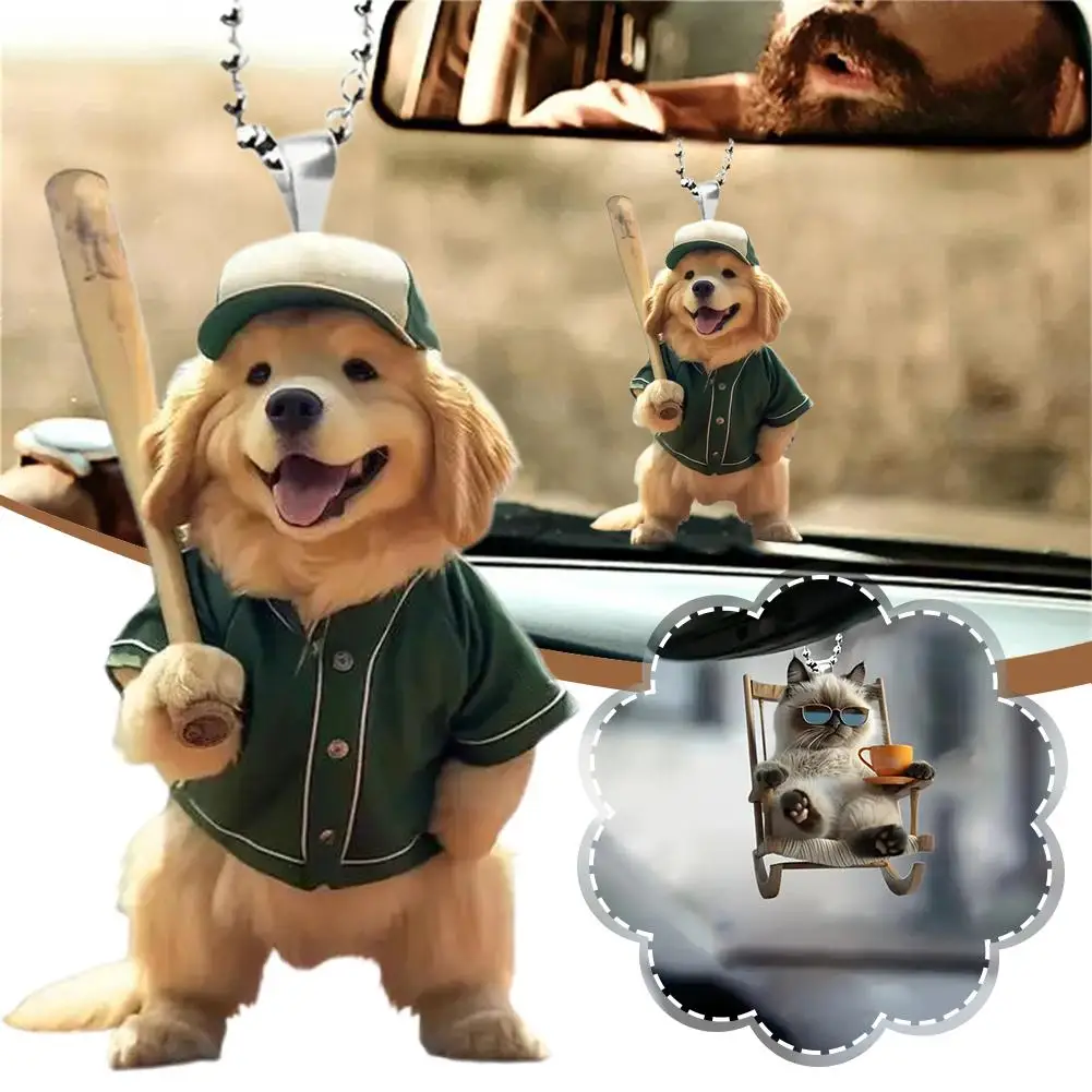 Cute Cool Dog Swinging Retriever Rearview Mirrors Pendant Car Hanging Ornaments Car Decoration Accessories Gifts for Women Men