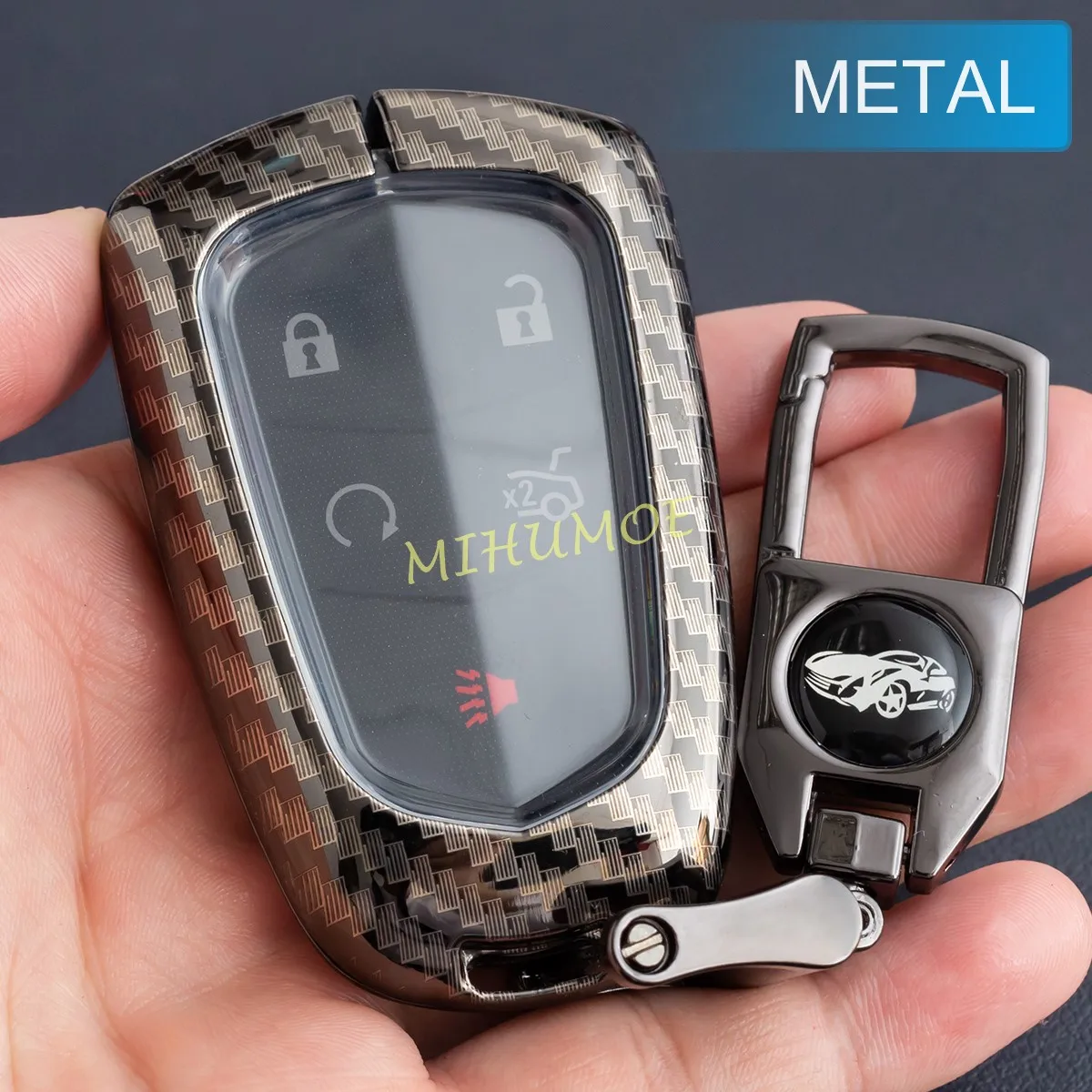 

For Cadillac XT4 XT5 XT6 CT6 ATS-V CTS CTS-V XTS SRX Escalade Carbon Fiber Metal Car Key Fob Case Cover Chain Ring Accessories