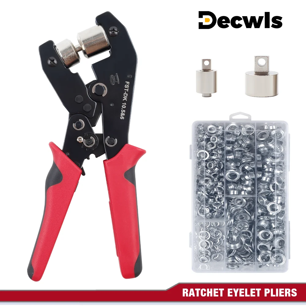 2-in-1 Ratchet Pliers, 1/4 Inch and 3/8 Inch Crimping Punch Tools, Home 6mm / 10mm Grommet Eyelet Pliers With 500 Metal Eyelets