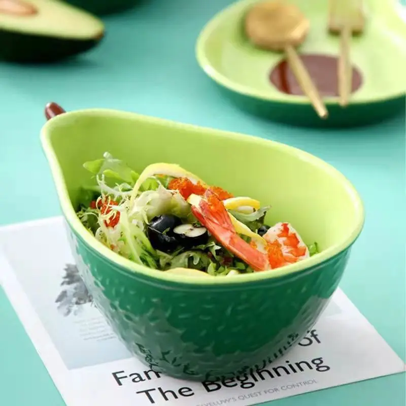 Creative Tableware Ceramic Bowls Household Bowls Plates Avocado Sets Fruit Plates High-end Cute Girl Hearts Salad Bowl Tableware